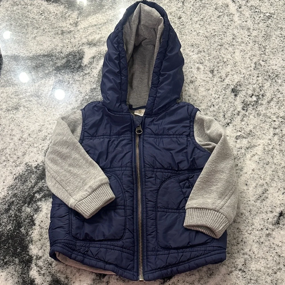 Tucker + Tate baby boy vest jacket coat with‎ hood gray and navy 12 months